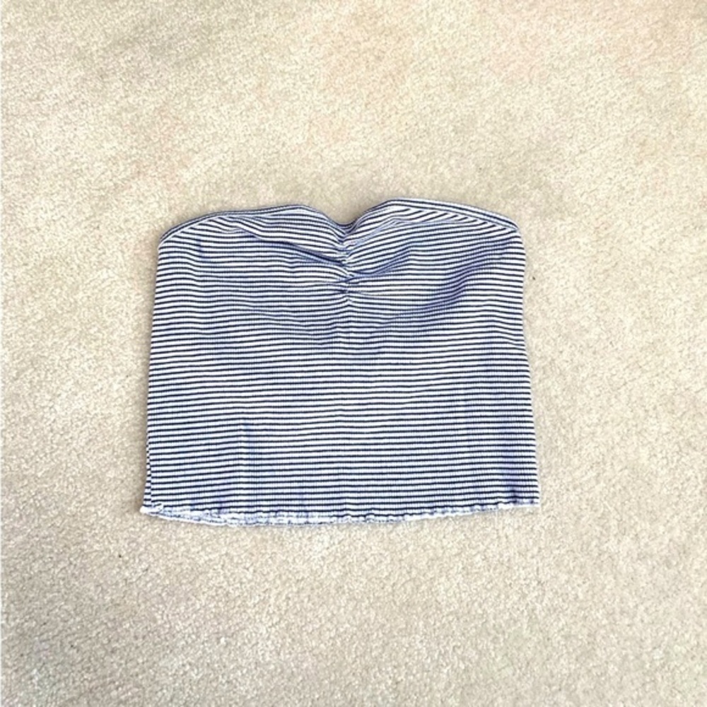 Blue & White Strapless Crop‎ Top
